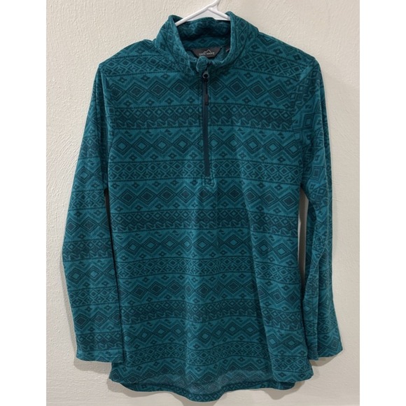 Eddie Bauer Women's Fleece Sweatshirt Large L Green 1/4 Zip Pullover Long Sleeve - Picture 1 of 3